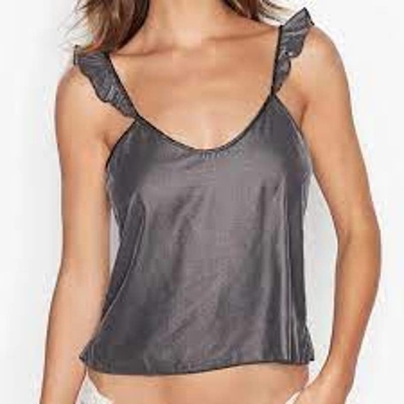 Victoria’s Secret Velvet Ruffle Cami Black NWT Gray Small - Picture 1 of 4